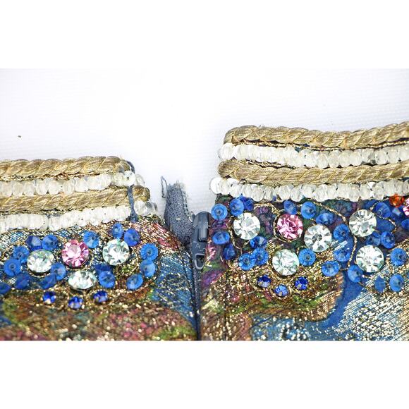 60s Vintage Pat Sandler Gold Metallic Beaded Dress M - Picture 6 of 16